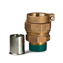 A.Y. McDonald 74753-33-20  Adapter MNPT Thread X PEP 2" Brass W/ 6136 SS Pipe Stiffener ford fittings, polylock fittings, polyloc fittings, service fittings, poly pipe fittings, Brass valves, service fittings, brass fittings, A.Y. McDonald Valves, A.Y. McDonald Service Fittings, polylock fittings, ford fittings, ball valves, brass ball valves